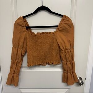 Women's Smocked Square Neck Rust Top, M